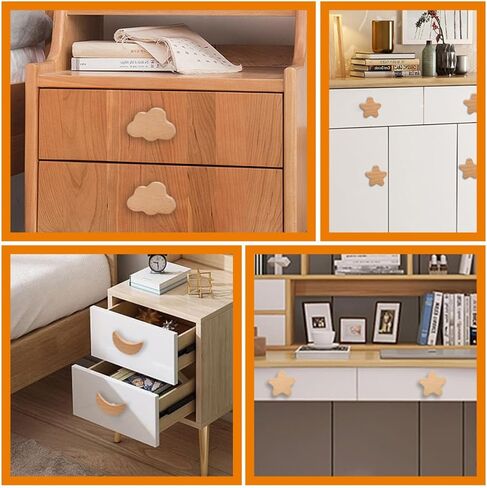 4pcs Wooden Cabinet Doorknobs Drawer Pulls Single-Hole Wood Handles Star-Shaped Cloud-Shaped Moon Heart Shapes for Furniture Cabinet Door Replacement in Kuwait