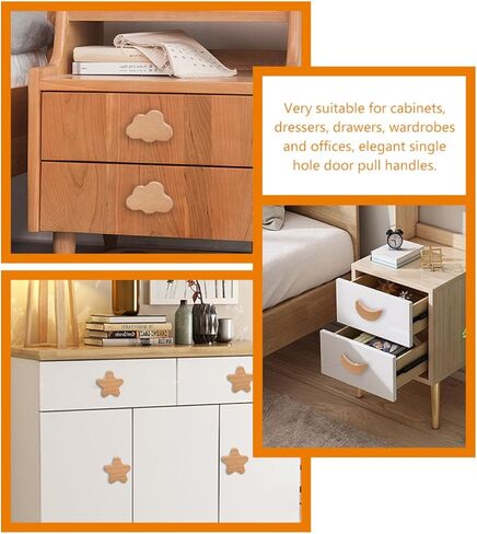 4pcs Wooden Cabinet Doorknobs Drawer Pulls Single-Hole Wood Handles Star-Shaped Cloud-Shaped Moon Heart Shapes for Furniture Cabinet Door Replacement in Kuwait