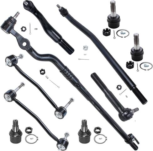 محور ديترويت - طقم تعليق أمامي 4WD 10 قطع لـ 00-05 Ford Excursion، 00-04 F-250 Super Duty، 4 مفاصل كروية 4 أطراف قضيب ربط 2 وصلات شريط Sway 2000 2001 2002 2003 2004 2005 استبدال in Saudi Arabia