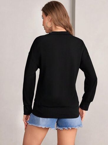 Women's Half Button Long Sleeve Sweatshirt Kangaroo Pockets Pullover Tops in Saudi Arabia