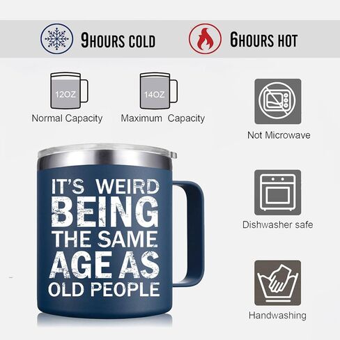 Christmas Gifts fo Men - Weird Being the Same Age as Old People Mug - Funny 50th 60th 70th Birthday Gifts for Men, Old People, Him, Husband, Grandpa (14OZ, Navy Blue) in Saudi Arabia