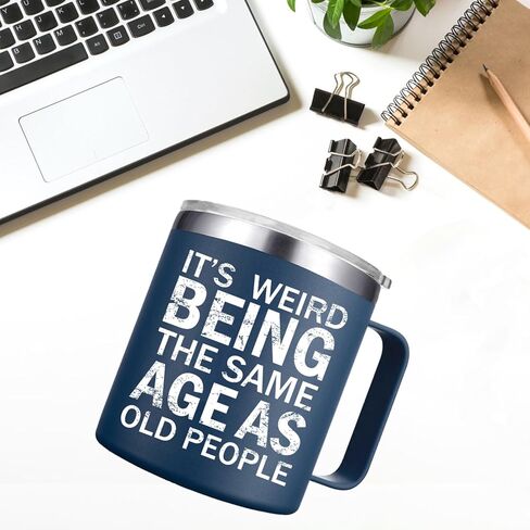 Christmas Gifts fo Men - Weird Being the Same Age as Old People Mug - Funny 50th 60th 70th Birthday Gifts for Men, Old People, Him, Husband, Grandpa (14OZ, Navy Blue) in Saudi Arabia