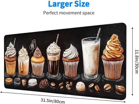 حصيرة مكتب القهوة لوحة مكتب الألعاب كبيرة لوحة لوحة المفاتيح الماوس كب كيك السبورة مثلج الحليب القهوة الفول سطح المكتب الحصير لوحة مفاتيح الكمبيوتر لوحة الماوس حصيرة الكمبيوتر المحمول حصيرة مكتب ديكور المنزل 31.5 "× 11.8" in Kuwait