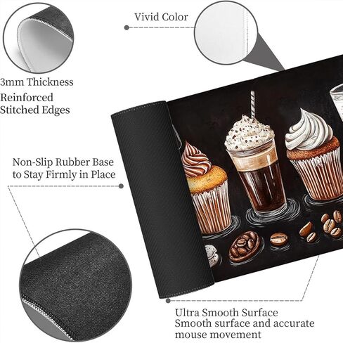 حصيرة مكتب القهوة لوحة مكتب الألعاب كبيرة لوحة لوحة المفاتيح الماوس كب كيك السبورة مثلج الحليب القهوة الفول سطح المكتب الحصير لوحة مفاتيح الكمبيوتر لوحة الماوس حصيرة الكمبيوتر المحمول حصيرة مكتب ديكور المنزل 31.5 "× 11.8" in Kuwait
