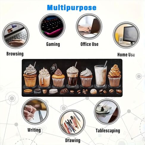 حصيرة مكتب القهوة لوحة مكتب الألعاب كبيرة لوحة لوحة المفاتيح الماوس كب كيك السبورة مثلج الحليب القهوة الفول سطح المكتب الحصير لوحة مفاتيح الكمبيوتر لوحة الماوس حصيرة الكمبيوتر المحمول حصيرة مكتب ديكور المنزل 31.5 "× 11.8" in Kuwait