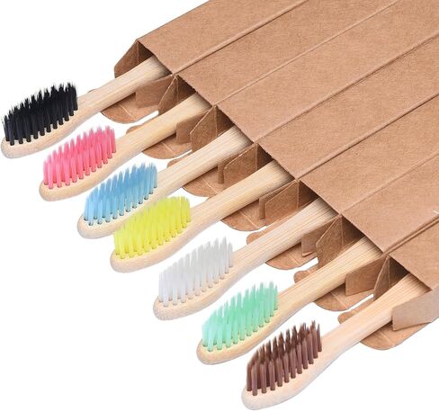 Toothbrush Bamboo 14 Pcs, Biodegradable and Environmentally Friendly, Fine Bristles Professional and BPA Free. in Saudi Arabia