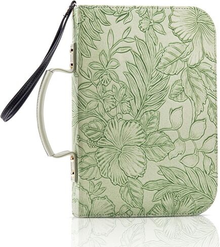 MEGREZ Bible Cover Case for Women and Men, Christian Classic Faux Leather Bible Cover, Bible Verse Cover Case, Green Plants in Saudi Arabia