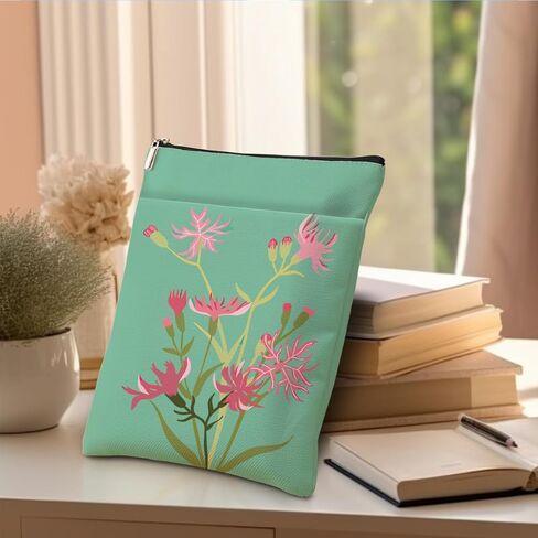 Floral Books Lovers Gifts Waterproof Flower Book Sleeve Botanical Book Pouch Protector with Zipper and Front Pocket Books Cover Case for Women Teacher Birthday Accessories Club Gifts in Saudi Arabia