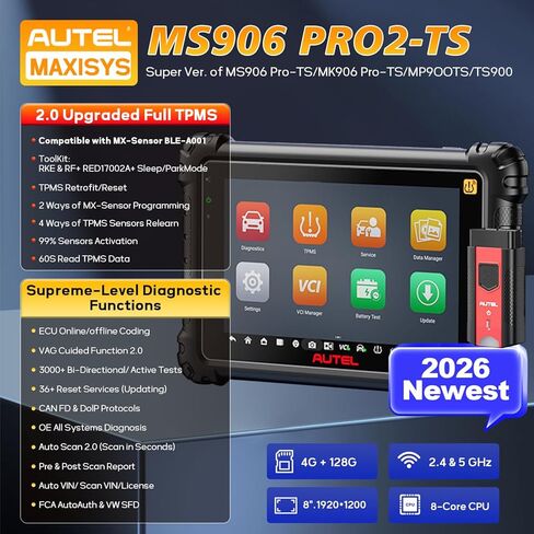 Autel MaxiSys MS906 Pro2-TS Scanner وظيفة TPMS كاملة 2.0 أعلى من MS906 PRO TS MK906 PRO-TS MP900TS MS906PRO MS906MAX OE-Level جميع تشخيصات الأنظمة والخدمات مثل MK906S PRO2-TS in Saudi Arabia