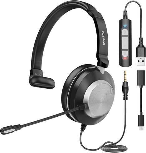 Computer Headset with Microphone, On-Ear 3.5mm Headset with Mic for Laptop, 3.5mm Binaural-Ear Headphone with Lightweight Business Headphones with Microphone for Call Center Office in Kuwait