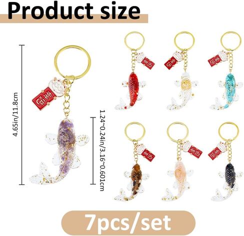 SUPERFINDINGS 7Pcs Koi Fish Keychain Fengshui Keyring Goldfish Bag Pendant Resin Charm with Natural and Synthetic Gemstone and Lampwork Inside Keychain for Party Wedding Christmas Favors Gifts in Saudi Arabia