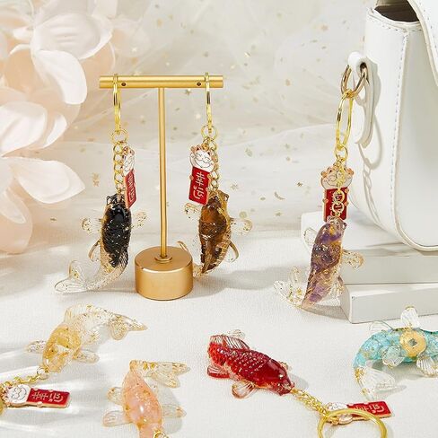 SUPERFINDINGS 7Pcs Koi Fish Keychain Fengshui Keyring Goldfish Bag Pendant Resin Charm with Natural and Synthetic Gemstone and Lampwork Inside Keychain for Party Wedding Christmas Favors Gifts in Saudi Arabia