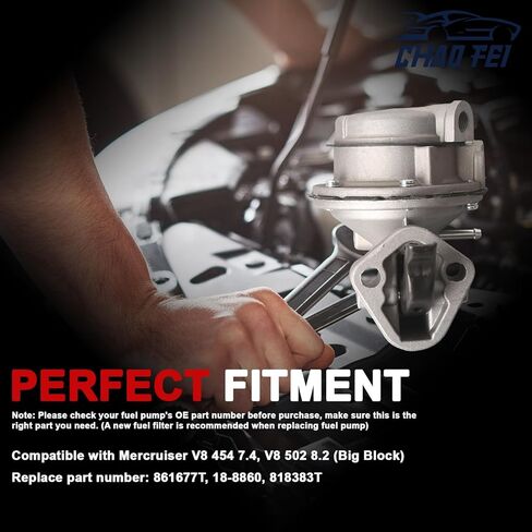 Mechanical Fuel Pump 861677T Compatible with Mercury Marine Mercruiser V8 454 7.4, V8 502 8.2 (Big Block) Spartshome Fuel Pump with Gaskets Replace 18-8860, 818383T in Kuwait