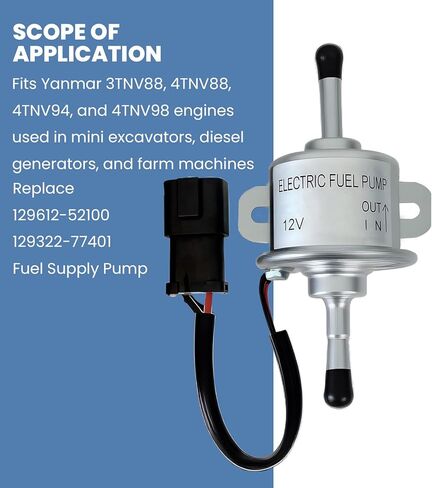متوافق مع مضخة وقود الديزل الكهربائية Yanmar 12 فولت - مدخل/مخرج 8 مم، يناسب محركات 3TNV88 4TNV88 4TNV94 4TNV98، استبدل مضخة إمداد الوقود 129612-52100 129322-77401 in Kuwait