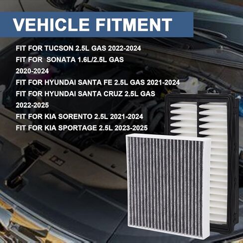 فلتر هواء المحرك 28113-L1000 - طقم فلتر هواء المقصورة 97133-L0000 متوافق مع 2022-2025 Hy Tucson 2021-2025 Santa Fe 2020-2025 Sonata 2021-2025 Kia K5 Sorento، يستبدل 28113N9000 CF12820 in Kuwait