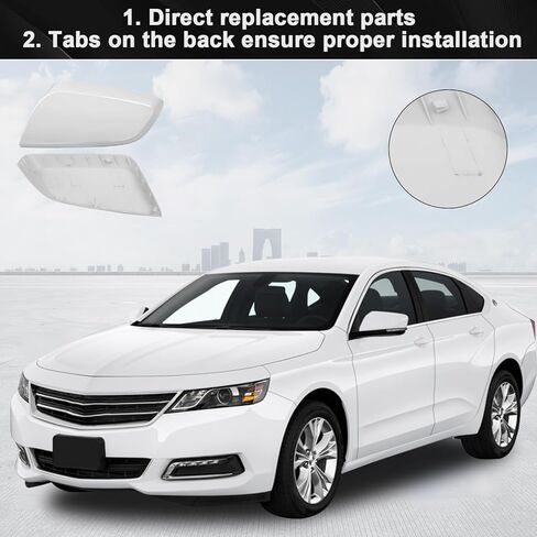 Rearview Mirror Cover Cap Compatible with Chevy Impala 2014 2015 2016 2017 2018 2019 2020, Clip-on Passenger & Driver Side Door Mirror Housing Cap Trim (White) in Kuwait