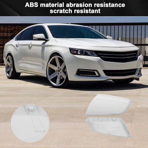 Rearview Mirror Cover Cap Compatible with Chevy Impala 2014 2015 2016 2017 2018 2019 2020, Clip-on Passenger & Driver Side Door Mirror Housing Cap Trim (White) in Kuwait