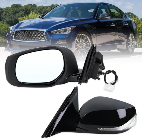 Left Driver Side Mirror Compatible With 2014 2015 2016 2017 2018 2019 2020 2021 Infiniti Q50 With Manual Folding Power Glass Turn Signal Black Replace#963024HB0A(7Pins) in Saudi Arabia