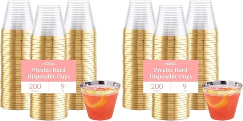 Prestee 200 Plastic Cups - 9 Oz Clear Disposable Cups, Plastic Drinking Glasses, Hard Plastic Cocktail Tumblers for Parties, Weddings, Slushie Cup for Events, Reusable Plastic Cups in Kuwait
