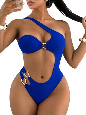 Milumia Women's Sexy One Piece Swimsuit Cut Out Bathing Suits Metal Ring High Cut Monokini Swimwear in Kuwait