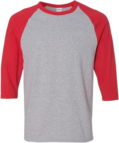 Gildan Heavy Cotton 3/4 Raglan Sleeve T-Shirt, 5.3 oz 100% US Cotton, Classic Fit (US, Alpha, Large, Regular, Regular, Grey/Red) in Saudi Arabia