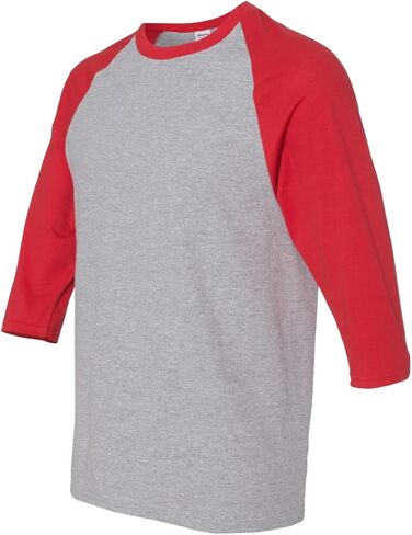 Gildan Heavy Cotton 3/4 Raglan Sleeve T-Shirt, 5.3 oz 100% US Cotton, Classic Fit (US, Alpha, Large, Regular, Regular, Grey/Red) in Saudi Arabia