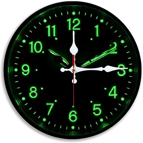 Wall Clock Art Print, Silent Non Ticking Battery Operated,Glow-in-The-Dark Green Clock 2D Art Print Decorative for Bathroom Kitchen Bedroom 10 inch & 12 inch, Ships Next Day，No Battery in Saudi Arabia