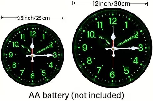 Wall Clock Art Print, Silent Non Ticking Battery Operated,Glow-in-The-Dark Green Clock 2D Art Print Decorative for Bathroom Kitchen Bedroom 10 inch & 12 inch, Ships Next Day，No Battery in Saudi Arabia