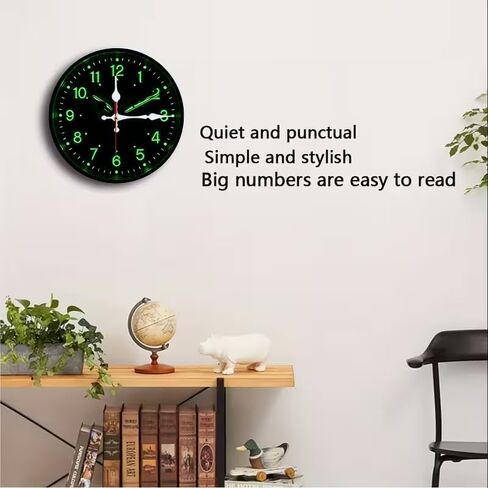 Wall Clock Art Print, Silent Non Ticking Battery Operated,Glow-in-The-Dark Green Clock 2D Art Print Decorative for Bathroom Kitchen Bedroom 10 inch & 12 inch, Ships Next Day，No Battery in Saudi Arabia
