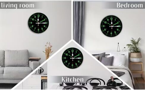 Wall Clock Art Print, Silent Non Ticking Battery Operated,Glow-in-The-Dark Green Clock 2D Art Print Decorative for Bathroom Kitchen Bedroom 10 inch & 12 inch, Ships Next Day，No Battery in Saudi Arabia