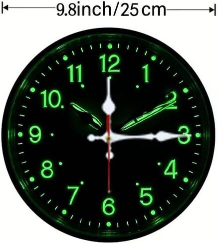 Wall Clock Art Print, Silent Non Ticking Battery Operated,Glow-in-The-Dark Green Clock 2D Art Print Decorative for Bathroom Kitchen Bedroom 10 inch & 12 inch, Ships Next Day，No Battery in Saudi Arabia