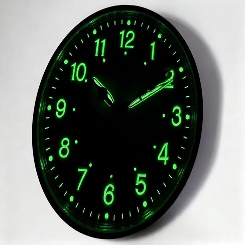Wall Clock Art Print, Silent Non Ticking Battery Operated,Glow-in-The-Dark Green Clock 2D Art Print Decorative for Bathroom Kitchen Bedroom 10 inch & 12 inch, Ships Next Day，No Battery in Saudi Arabia