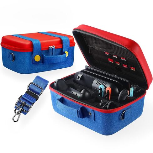 FUNLAB Switch Carrying Case Compatible with Nintendo Switch/OLED, Hard Shell Switch Case Cute Switch Travel Case with 14 Games Holder for Switch and Accessories - Red & Blue in Saudi Arabia