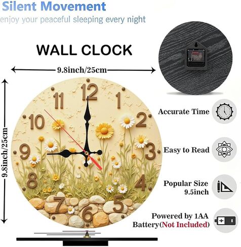 Wall Clocks - 10 Inch Silent Decorative Clocks for Bedroom Kitchen Entryway Decor in Saudi Arabia