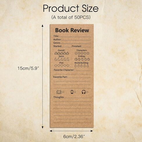 50 Pack Vintage Book Review Bookmarks for Book Lovers,Kraft Paper Cardboard Tracker Cards for Reading Journals,Brown(2.4"x5.9") in Kuwait