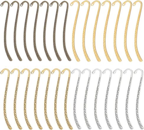 28 حزمة من الإشارات المرجعية المعدنية، 4 ألوان معدنية على شكل دبوس شعر منحوت عتيق مع حلقة للنساء والرجال، علامات كتاب منقوشة، سحر صناعة المجوهرات، لوازم مكتبية لمحبي الكتب in Kuwait