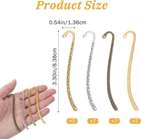 28 حزمة من الإشارات المرجعية المعدنية، 4 ألوان معدنية على شكل دبوس شعر منحوت عتيق مع حلقة للنساء والرجال، علامات كتاب منقوشة، سحر صناعة المجوهرات، لوازم مكتبية لمحبي الكتب in Kuwait