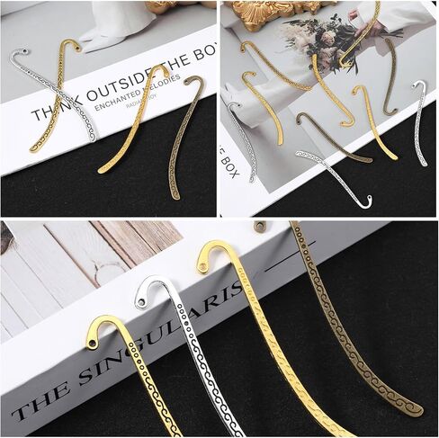 28 حزمة من الإشارات المرجعية المعدنية، 4 ألوان معدنية على شكل دبوس شعر منحوت عتيق مع حلقة للنساء والرجال، علامات كتاب منقوشة، سحر صناعة المجوهرات، لوازم مكتبية لمحبي الكتب in Kuwait