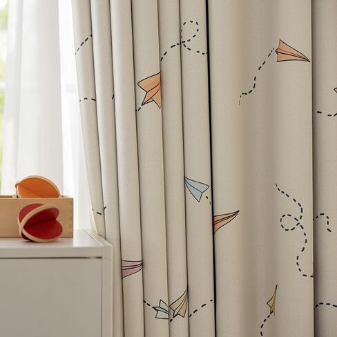 Cartoon Airplane Blackout Curtains for Boys Girls Room Colorful Aircraft Printed Curtains for Kids Room Grommet Room Darkening Window Drapes for Bedroom Living Room 1 Panel (Beige,W52 L84 in) in Kuwait