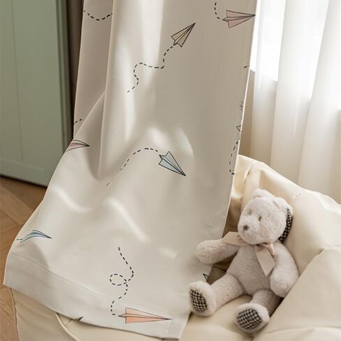 Cartoon Airplane Blackout Curtains for Boys Girls Room Colorful Aircraft Printed Curtains for Kids Room Grommet Room Darkening Window Drapes for Bedroom Living Room 1 Panel (Beige,W52 L84 in) in Kuwait