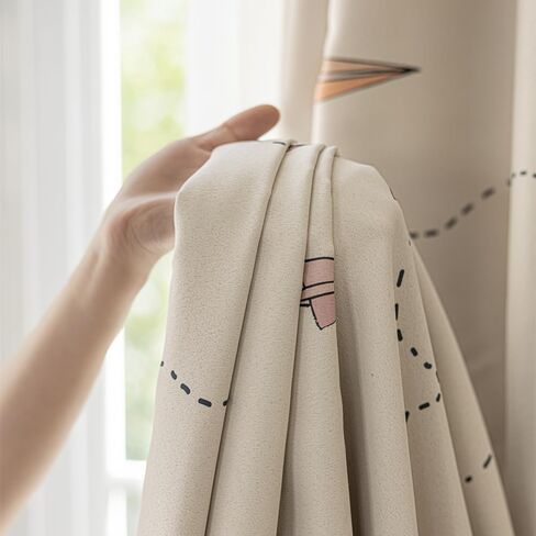 Cartoon Airplane Blackout Curtains for Boys Girls Room Colorful Aircraft Printed Curtains for Kids Room Grommet Room Darkening Window Drapes for Bedroom Living Room 1 Panel (Beige,W52 L84 in) in Kuwait