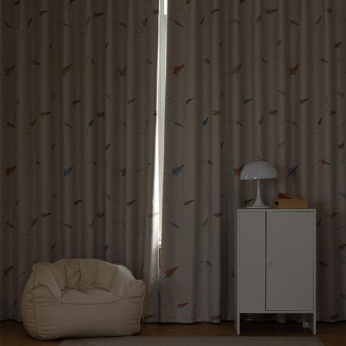 Cartoon Airplane Blackout Curtains for Boys Girls Room Colorful Aircraft Printed Curtains for Kids Room Grommet Room Darkening Window Drapes for Bedroom Living Room 1 Panel (Beige,W52 L84 in) in Kuwait