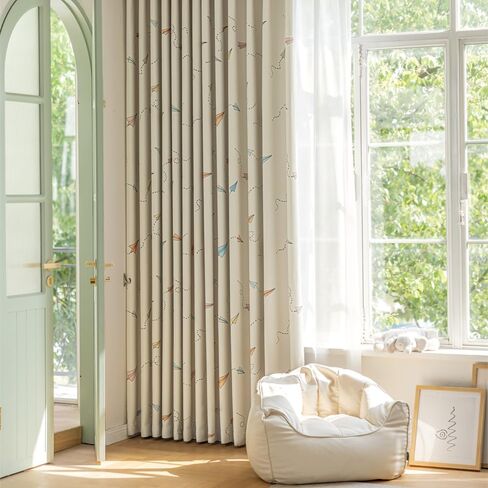 Cartoon Airplane Blackout Curtains for Boys Girls Room Colorful Aircraft Printed Curtains for Kids Room Grommet Room Darkening Window Drapes for Bedroom Living Room 1 Panel (Beige,W52 L84 in) in Kuwait
