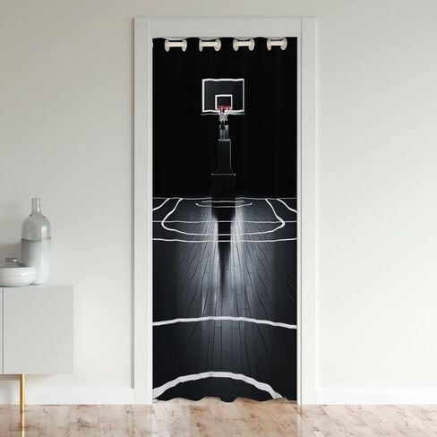 Basketball Court Door Curtain for Doorway Privacy 34"x80" Basketball Closet Door Cover Curtain Basketball Sports Room Curtain Gamine Sports Room Divider Curtain Cover Black White Window Treatments in Saudi Arabia