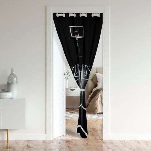 Basketball Court Door Curtain for Doorway Privacy 34"x80" Basketball Closet Door Cover Curtain Basketball Sports Room Curtain Gamine Sports Room Divider Curtain Cover Black White Window Treatments in Saudi Arabia