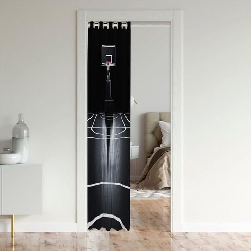 Basketball Court Door Curtain for Doorway Privacy 34"x80" Basketball Closet Door Cover Curtain Basketball Sports Room Curtain Gamine Sports Room Divider Curtain Cover Black White Window Treatments in Saudi Arabia