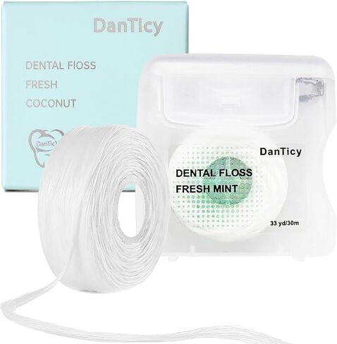 Coconut Oil Dental Floss for Wide Spaces Implants, Bridges, and Braces, Mint, Waxed,Expands (1) in Kuwait