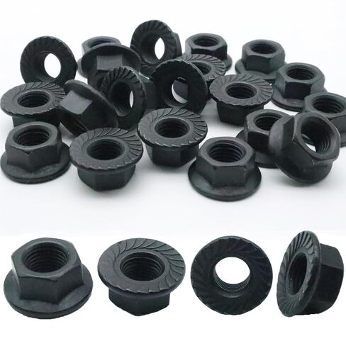 20Pcs M10 x 1.25mm Flange Nut, Carbon Steel Thread Hardware Nuts Serrated Flange Lock Nuts Metric Hex Flange Nuts Bright Finish (Black) in Saudi Arabia