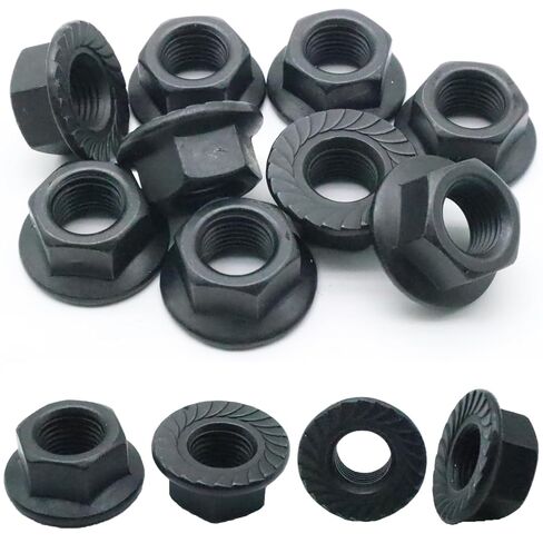 20Pcs M10 x 1.25mm Flange Nut, Carbon Steel Thread Hardware Nuts Serrated Flange Lock Nuts Metric Hex Flange Nuts Bright Finish (Black) in Kuwait