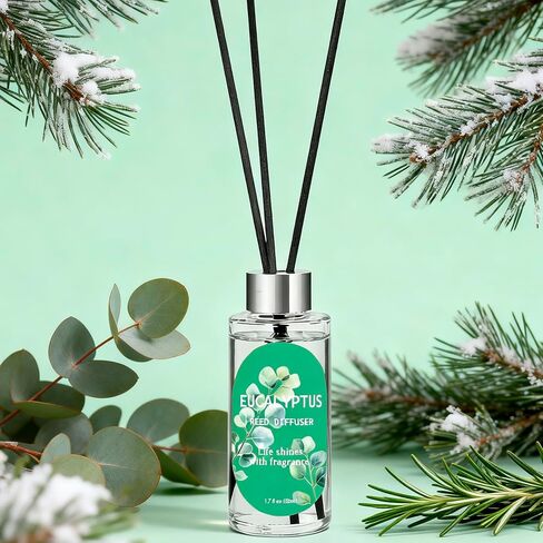 مجموعة ناشرات روائح القصب مكونة من 3 قطع، ناشرات زيوت برائحة الأوكالبتوس والكتان والحمضيات مع 15 قصبة، عطر منزلي طويل الأمد لديكور غرفة النوم والحمام، 1.7 أونصة سائلة لكل منها، إجمالي 5.1 أونصة in Kuwait